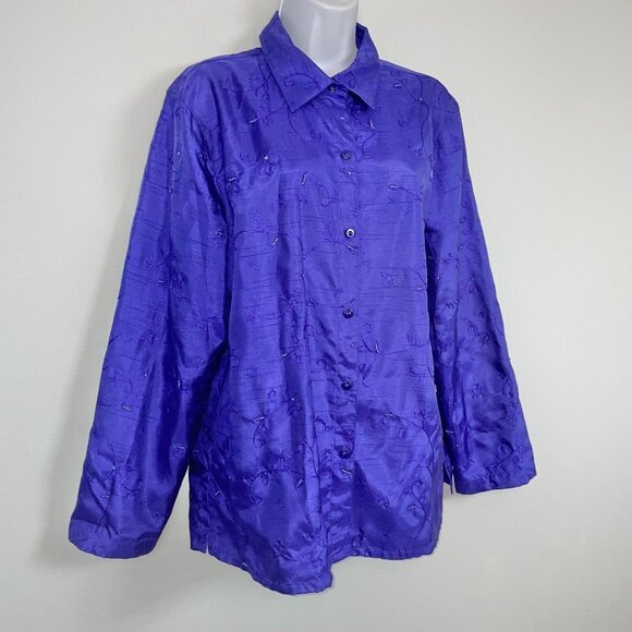 Clothes Womens XL Top Blouse Purple Embroidered Long Sleeve Dressy Career Work - Picture 5 of 11
